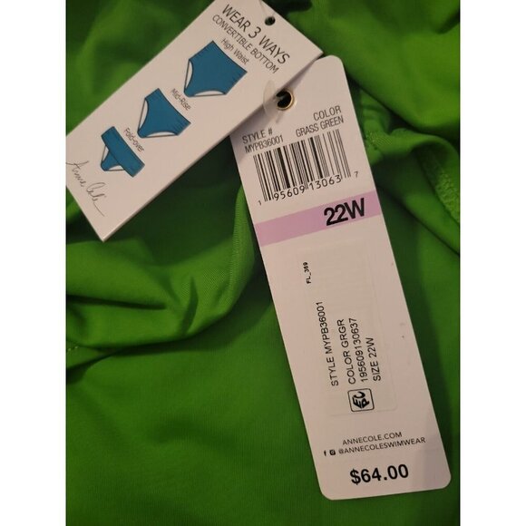 ANNE Cole Plus Size  Convertible High Waist Shirred Swim Bottom. Size 22W. - Picture 5 of 5